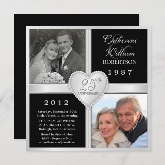 25e bruiloft Jubileum Hartelijk fotonodiging Kaart (Voorkant / Achterkant)
