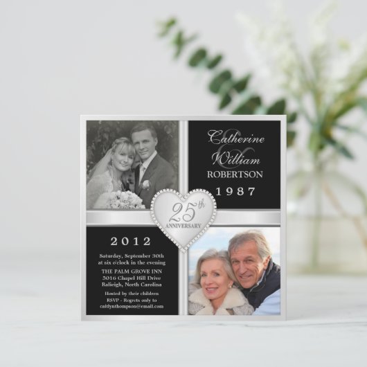 25e bruiloft Jubileum Hartelijk fotonodiging Kaart (Staand voorkant)