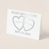 25e bruiloft Jubileum harten zilveren folie Kaart (Voorkant)