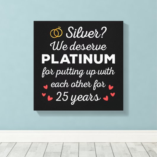 25e bruiloft Jubileum I - Silver Funny Couple Canvas Afdruk (Insitu (Houten vloer))