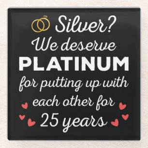 25e bruiloft Jubileum I - Silver Funny Couple Glazen Onderzetter