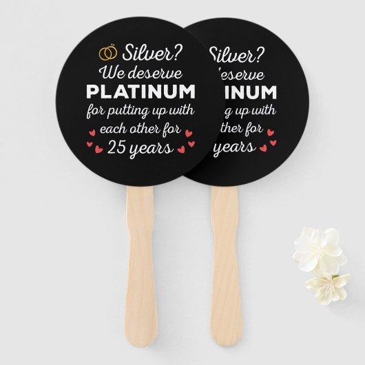 25e bruiloft Jubileum I - Silver Funny Couple Handwaaier (Voorkant en achterkant)