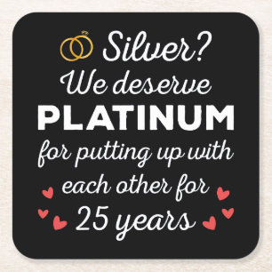 25e bruiloft Jubileum I - Silver Funny Couple Kartonnen Onderzetters