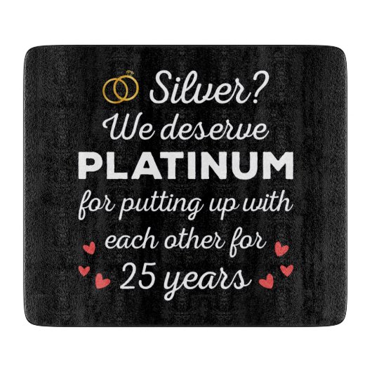 25e bruiloft Jubileum I - Silver Funny Couple Snijplank (Voorkant)