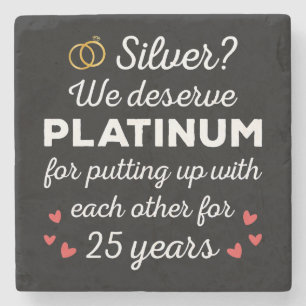 25e bruiloft Jubileum I - Silver Funny Couple Stenen Onderzetter