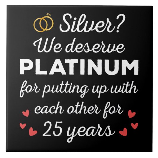 25e bruiloft Jubileum I - Silver Funny Couple Tegeltje (Voorkant)