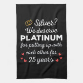 25e bruiloft Jubileum I - Silver Funny Couple Theedoek (Verticaal)