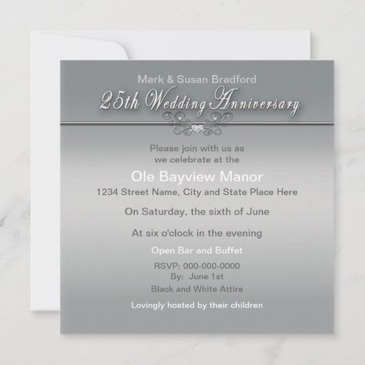 25e bruiloft Jubileum - INVITATIE - SILVER Kaart (Achterkant)