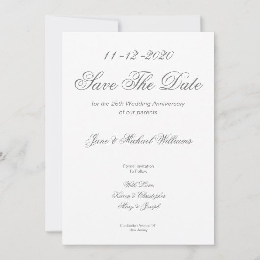 25e bruiloft Jubileum Jubilee 2020 Chic Silver Save The Date (Achterkant)