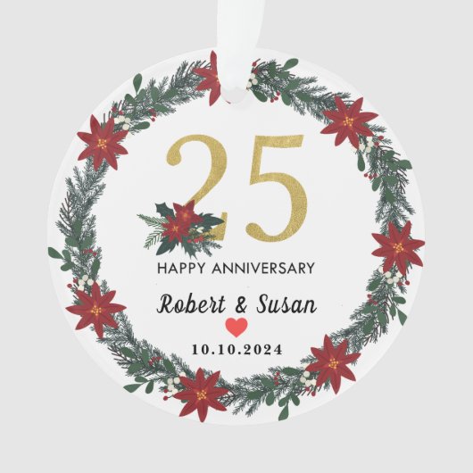25e bruiloft Jubileum kerstcadeaus Ornament (voorkant)
