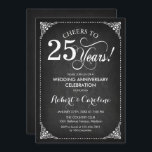 25e bruiloft Jubileum - Krijtbord Wit Kaart<br><div class="desc">Golden 25th Wedding Jubileum Invitation. Elegant retro  ontwerp met zwart krijtbordpatroon. Beschikt over een wit script lettertype. Hoera voor 25 jaar! Kan worden gepersonaliseerd in elk jaar van het huwelijk! Stuur me een bericht als je nog meer maatwerk nodig hebt.</div>