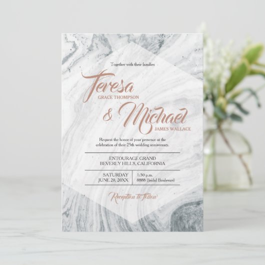 25e bruiloft Jubileum Marble Grey Kaart (Staand voorkant)