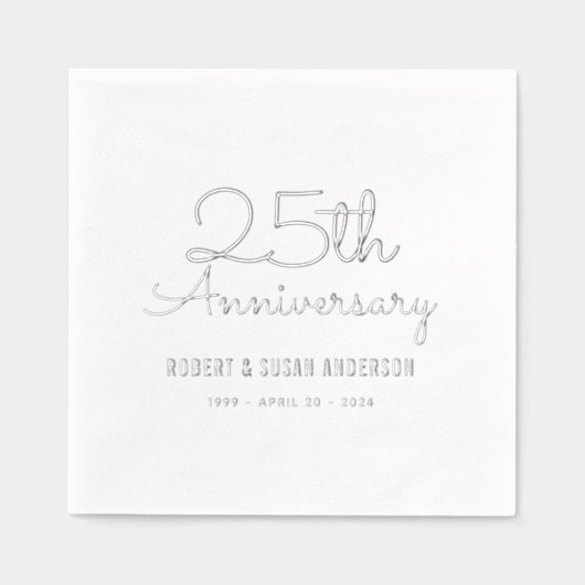 25e bruiloft Jubileum Modern Script Zilver Folie Servetten (Voorkant)