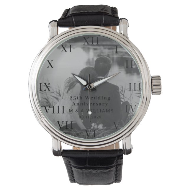 25e bruiloft Jubileum Moderne foto Vijftigste Horloge (Voorkant)