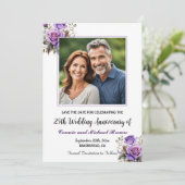 25e bruiloft Jubileum Paarse Rozen Foto Save The Date (Staand voorkant)