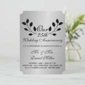 25e bruiloft Jubileum partij Silver Invite Kaart (Staand voorkant)