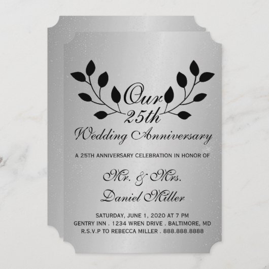 25e bruiloft Jubileum partij Silver Invite Kaart (Voorkant / Achterkant)