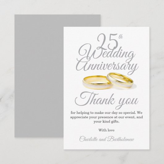 25e bruiloft Jubileum Party Dank u kaart (Voorkant / Achterkant)
