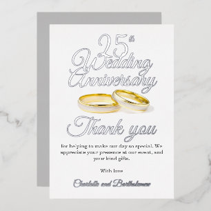 25e bruiloft Jubileum Party Folie Dank u kaart