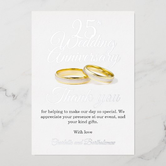 25e bruiloft Jubileum Party Folie Dank u kaart (Voorkant)