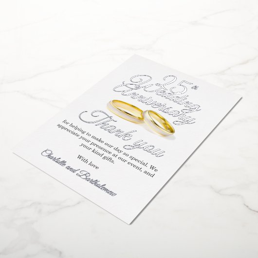 25e bruiloft Jubileum Party Folie Dank u kaart (Gedraaid)