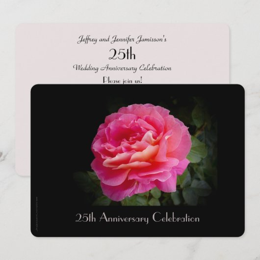 25e bruiloft Jubileum Party Roze Rose Floral Kaart (Voorkant / Achterkant)
