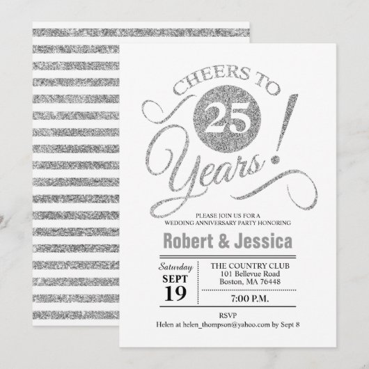 25e bruiloft Jubileum Party - Silver White Kaart (Voorkant / Achterkant)