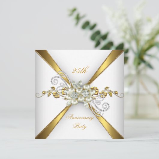 25e bruiloft Jubileum Pearl Gold Silver Kaart (Staand voorkant)