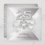 25e bruiloft Jubileum Pearl Silver Kaart<br><div class="desc">Elegant 25th Wedding Jubileum Party. Pearl White Silver-kant,  zilveren diamantnummers.</div>