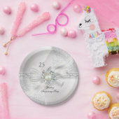 25e bruiloft Jubileum Pearl White Silver Papieren Bordje (Feest)