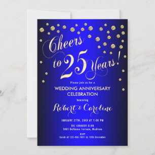 25e bruiloft Jubileum - Royal Blue & Gold Kaart