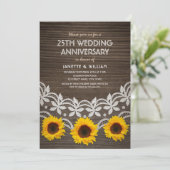 25e bruiloft Jubileum Rustic Sunflower Lace Kaart (Staand voorkant)