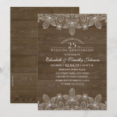 25e bruiloft Jubileum Rustic Wood Country Lace Kaart (Voorkant / Achterkant)
