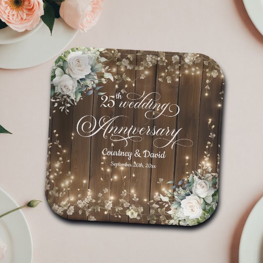 25e bruiloft Jubileum Rustieke String Lights Papieren Bordje
