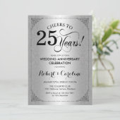 25e bruiloft Jubileum - Silver Black Damask Kaart (Staand voorkant)