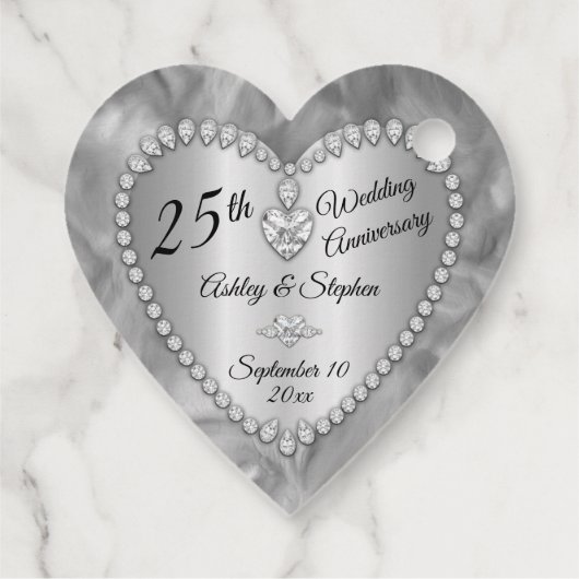25e bruiloft Jubileum Silver Diamonds Bedankjes Labels (Achterkant)