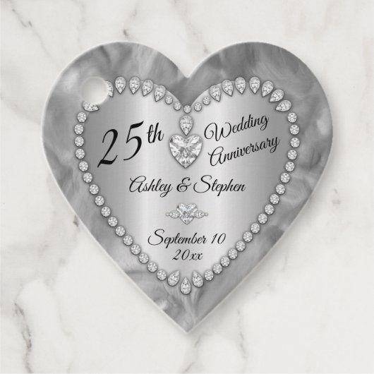 25e bruiloft Jubileum Silver Diamonds Bedankjes Labels (Voorkant)