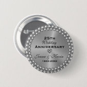 25e bruiloft Jubileum Silver & Diamonds Button (Voorkant /achterkant)