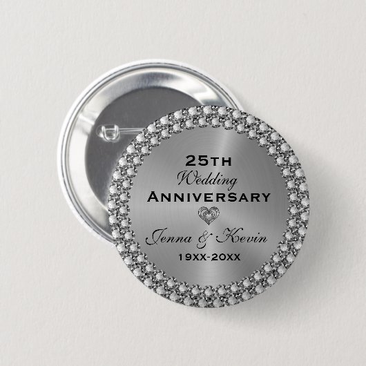 25e bruiloft Jubileum Silver & Diamonds Button (Voorkant /achterkant)