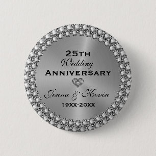 25e bruiloft Jubileum Silver & Diamonds Button