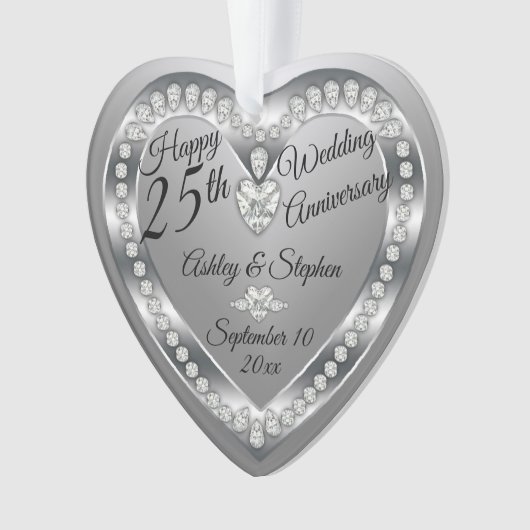 25e bruiloft Jubileum Silver Diamonds Foto Ornament (voorkant)