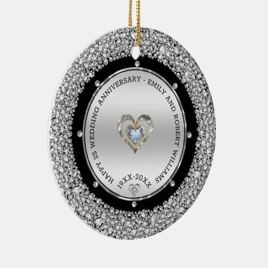 25e bruiloft Jubileum Silver & Diamonds Keramisch Ornament (Rechts)
