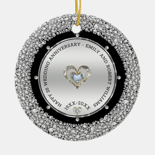 25e bruiloft Jubileum Silver & Diamonds Keramisch Ornament (Voorkant)