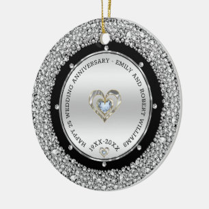 25e bruiloft Jubileum Silver & Diamonds Keramisch Ornament