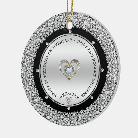 25e bruiloft Jubileum Silver & Diamonds Keramisch Ornament (Links)