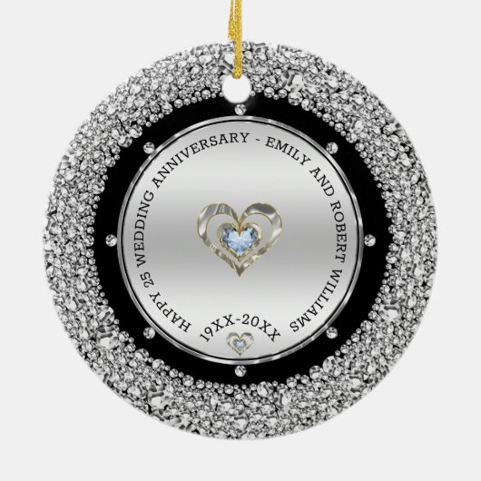 25e bruiloft Jubileum Silver & Diamonds Keramisch Ornament (Achterkant)