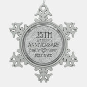25e bruiloft Jubileum Silver Grey Glitter Tin Sneeuwvlok Ornament (Voorkant)