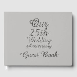 25e bruiloft Jubileum Silver Grey Typografie Gastenboek
