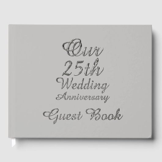 25e bruiloft Jubileum Silver Grey Typografie Gastenboek (Voorkant)
