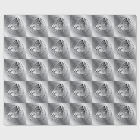 25e bruiloft Jubileum Silver Heart Medallion Cadeaupapier (Vlak)